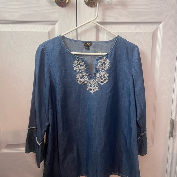 Lee Tops - Lee Women's Denim Blue Embroidered Blouse